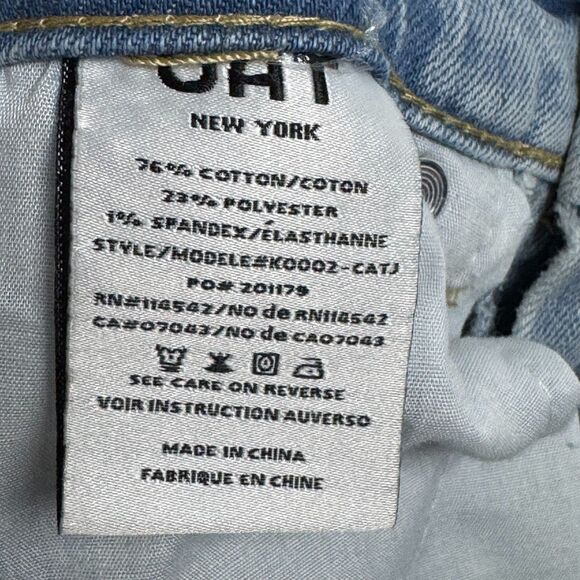 OAT New York Denim Midi Skirt 2 / 26 Blue Light Wash Front Slit Stretch - Picture 13 of 14